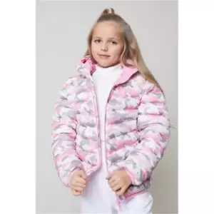 Image of I Saw It First Pink Girls Camouflage Padded Puffer Jacket With Hood - Pink