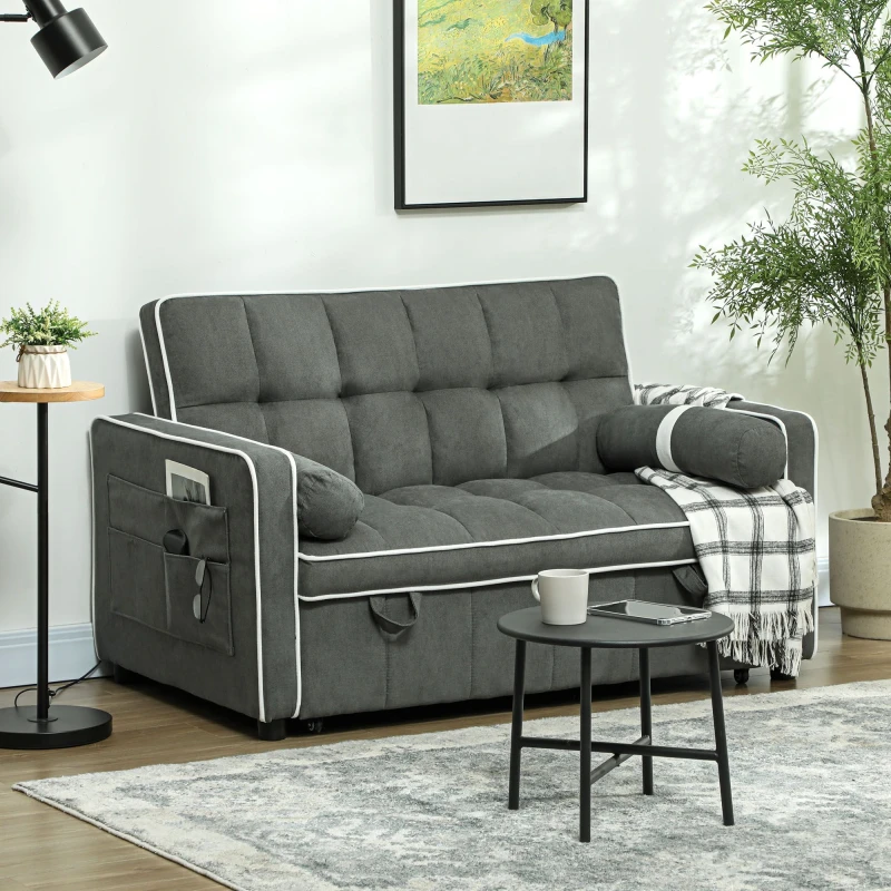 Image of HOMCOM 2 Seater Pull Out Sofa Bed with Adjustable Backrest, Charcoal Grey 83B-174V70CG