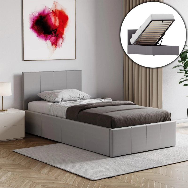 Image of Lassic Lisbon 3ft Single Ottoman Faux Leather Bed UKFR Grey unisex Single