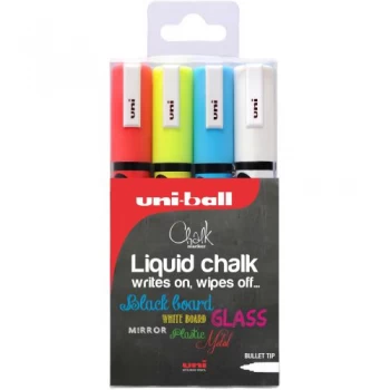Image of Uni PWE-5M Chalk Marker Medium Bullet Tip Line Width 1.8-2.5mm Assorted Wallet of 4