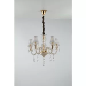 Image of Fan Europe MONET 5 Light Chandeliers with Shades Gold, Crystal With Fabric 63x58cm