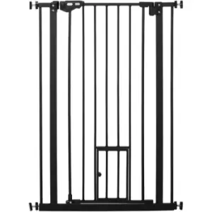 Image of Pawhut - Extra Tall Dog Gate with Cat Door Auto Close for Stairs 74-80cm Wide