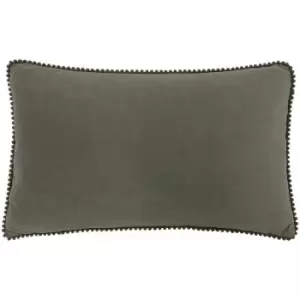 Image of Furn - Cosmo Velvet Mini Pom Pom Trim Cushion Cover, Grey, 30 x 50 Cm