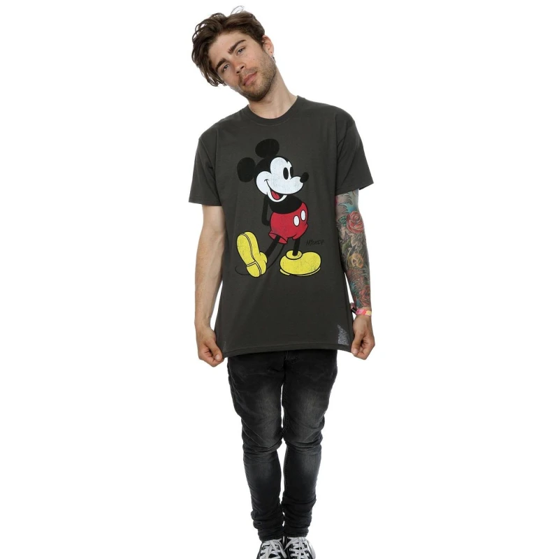 Image of Disney Men Mickey Mouse Classic Kick T-Shirt in Mid Grey Size: Small Mid Grey S Male 5060475287691