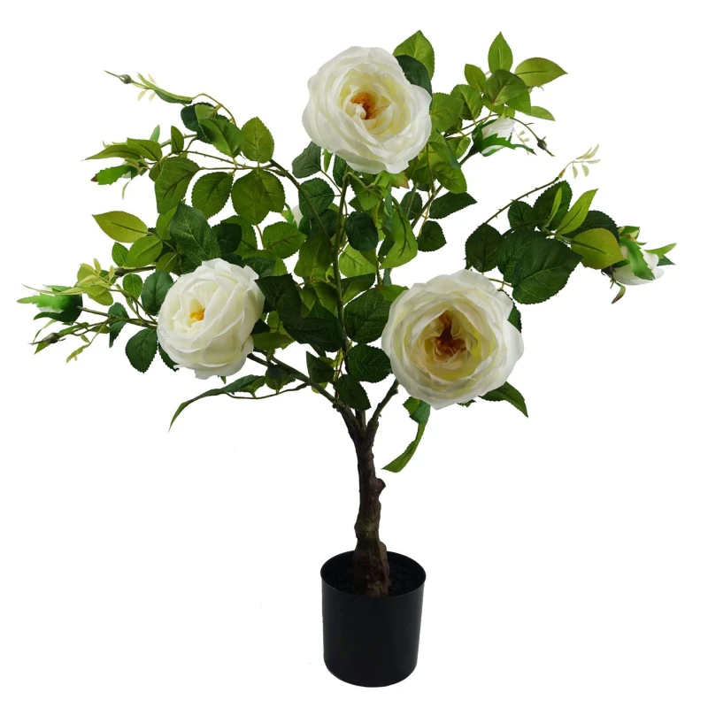 Image of Leaf 70cm White Camellia Rose Plant Artificial White Unisex