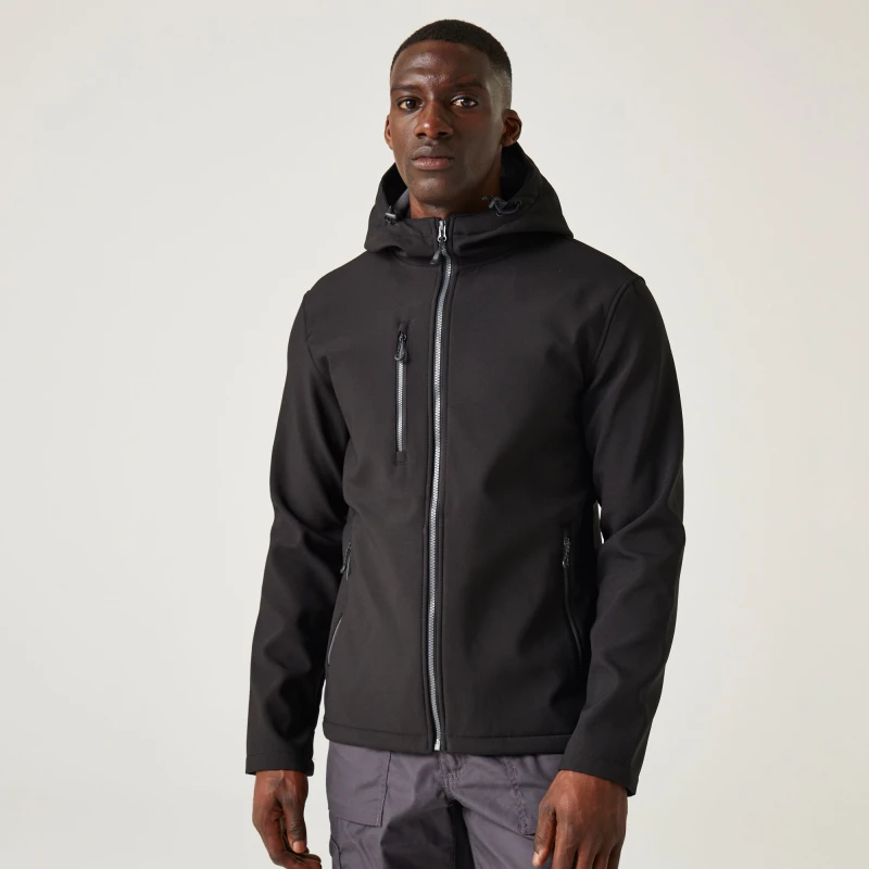 Image of Regatta Regatta Men Navigate' Hooded Softshell Jacket in Grey Size: 3X-Large Grey XXXL Male 5063019692180