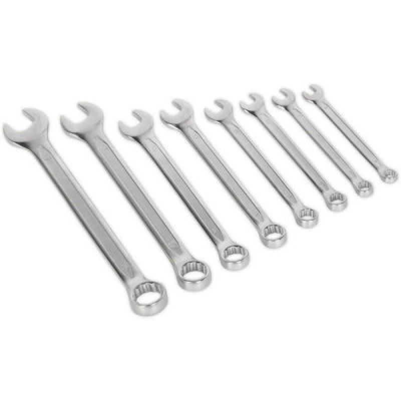 Image of Loops 8pc Slim Handled Combination Spanner Set -12 Point Metric Ring Open Head Wrench Multi