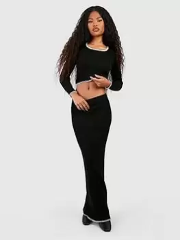 Image of Boohoo Blanket Stitch Knitted Maxi Skirt - Black Size M Women