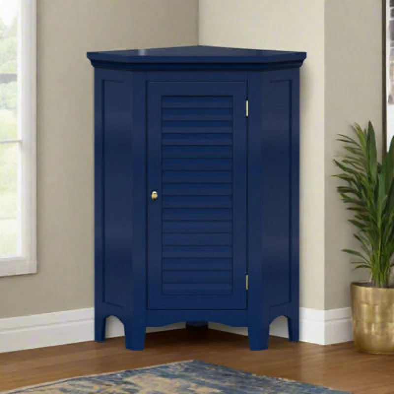 Image of Teamson Home 32" Glancy One Shutter Doors Wooden Corner Stand Floor Cabinet Navy, Blue ELG-586NV