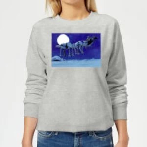 Image of Star Wars AT-AT Darth Vader Sleigh Womens Christmas Sweatshirt - Grey - 3XL