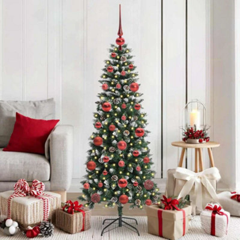 Image of vidaXL Artificial Christmas Tree with 150 LEDs, Red Balls Green 66 x 66 x 150 cm, Green 3395808