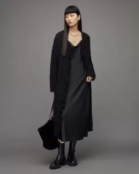 Image of AllSaints Selena Long Line Fringed Cardigan