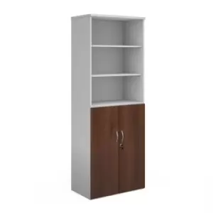 Image of Duo combination unit with open top 2140mm high with 5 shelves - white with walnut lower doors