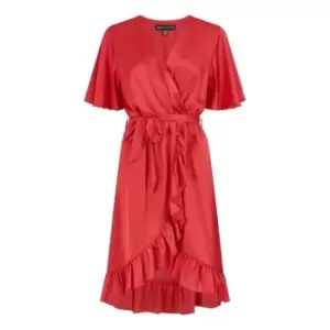 Image of Mela London Red Satin Wrap Dress - Red