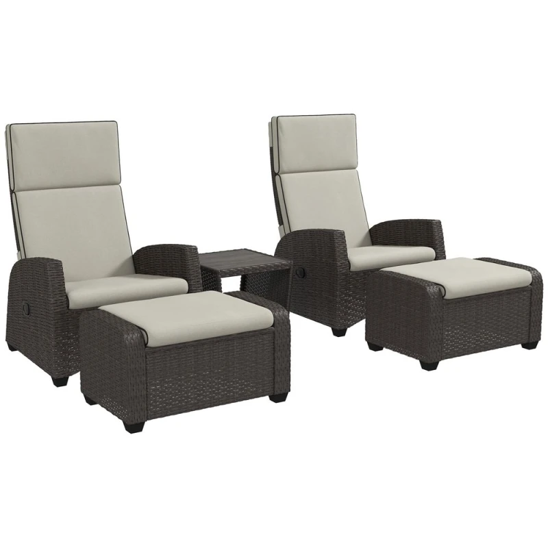 Image of Outsunny 5 PCs Rattan Garden Furniture Set with Reclining Chairs, Table, Brown, Brown 860-336V70BN