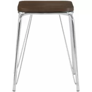 Image of District Chrome Metal / Elm Small Wood Stool - Premier Housewares