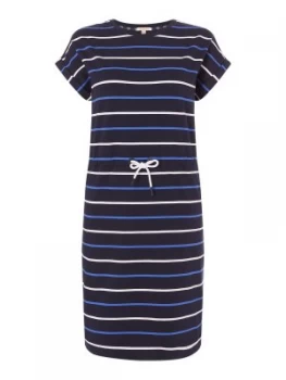 Image of Barbour Marloes Short Sleeve Striped Waist Tie Dress Blue