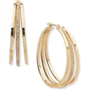 Image of DKNY Jewellery Gold Coloured 40mm 3 Row Pave Hoop Earrings
