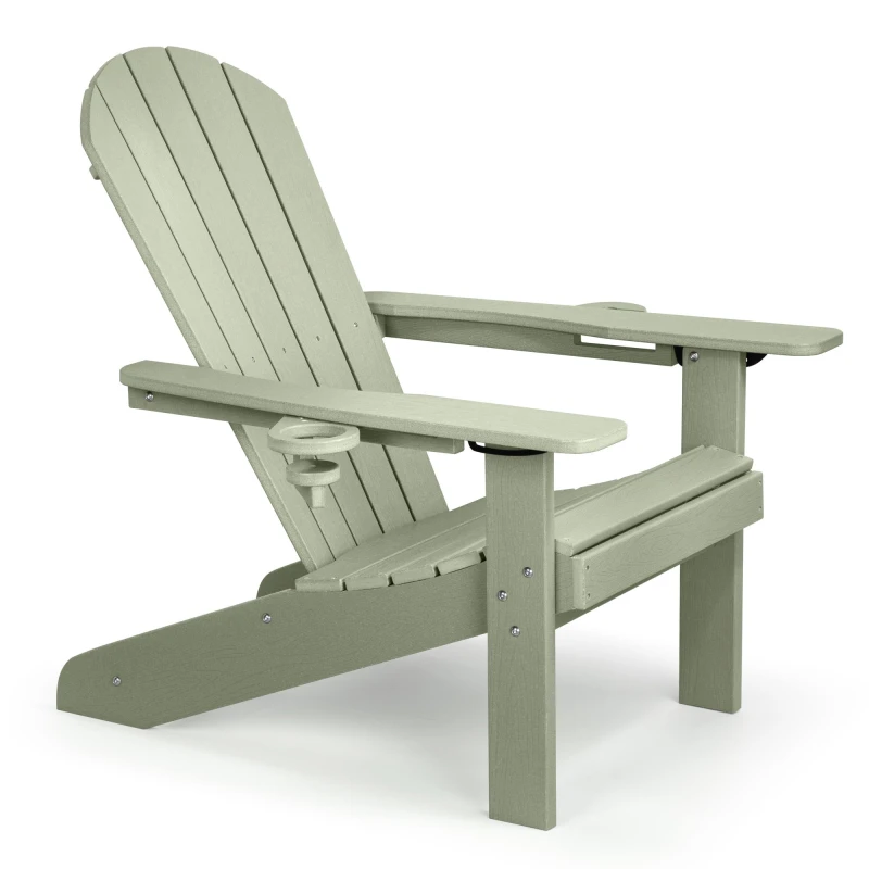 Image of Vonhaus Sage Green Adirondack Garden Chair, Reclining Slatted Durable Weather Resistant Hdpe Outdoor Armchair For Patio, Westport