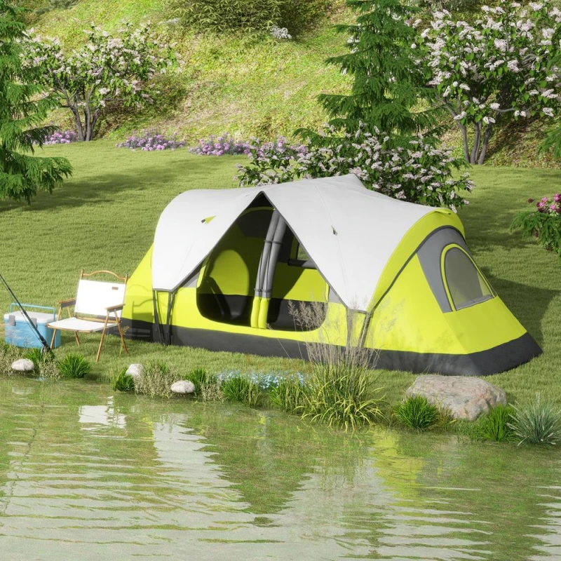 Image of OUTSUNNY 2 Room Camping Tent with Waterproof Rainfly & Screen Panels Yellow Yellow Unisex