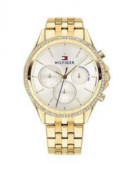 Image of Tommy Hilfiger Silver Sunray Chronograph Dial Gold Stainless Steel Bracelet Ladies Watch
