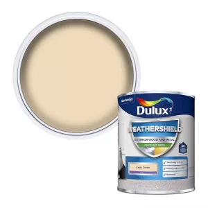 Image of Dulux Weathershield Exterior Quick Dry Celtic Cream Satin Paint 750ml