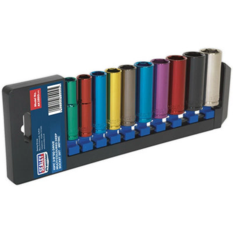 Image of Loops 10 PACK Multi Colour DEEP Socket Set 3/8" Metric Square Drive - 6 Pt WallDrive Multi