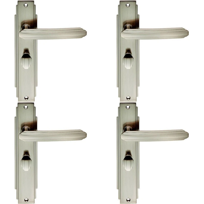 Image of Loops 4x PAIR Line Detailed Handle on Bathroom Backplate 205 x 45mm Satin Nickel Metallics