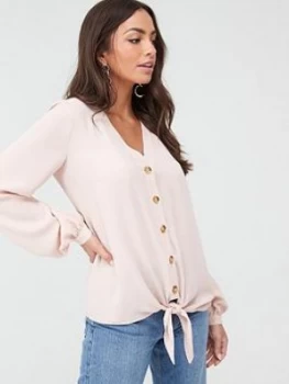 Image of Wallis Linen Look Tie Front Shirt - Blush, Size 8, Women