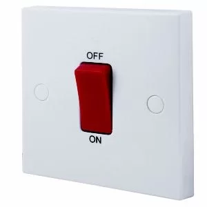 Image of Bg White 45A 1 Way 1 Gang Raised Square Cooker Switch