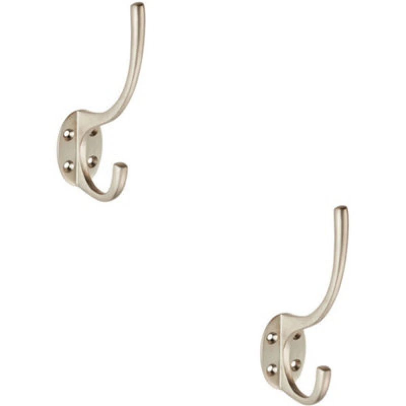 Image of Loops 2x Victorian Hat & Coat Hook on Oval Backplate 64mm Projection Satin Nickel Metallics