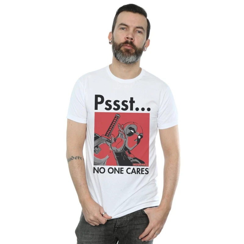 Image of Marvel Marvel Men Deadpool No One Cares T-Shirt in White Size: Small White S Male 5059308629210