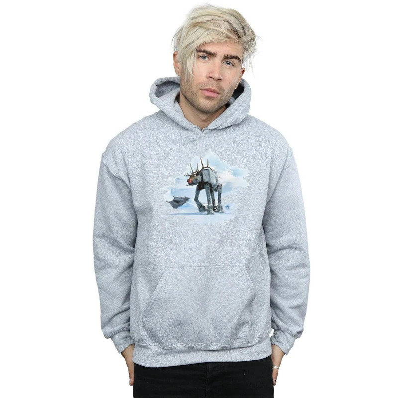 Image of Star Wars Star Wars Men Christmas AT-AT Reindeer Hoodie in Grey Size: Small Grey S Male 5057972192719