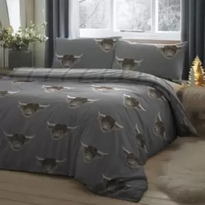 Image of Fusion Highland Cow Reversible Duvet Cover Set, Grey, King