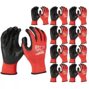Image of Milwaukee Dipped Gloves - Cut Level 3 Pack of 12 8/M Medium - Black/Red