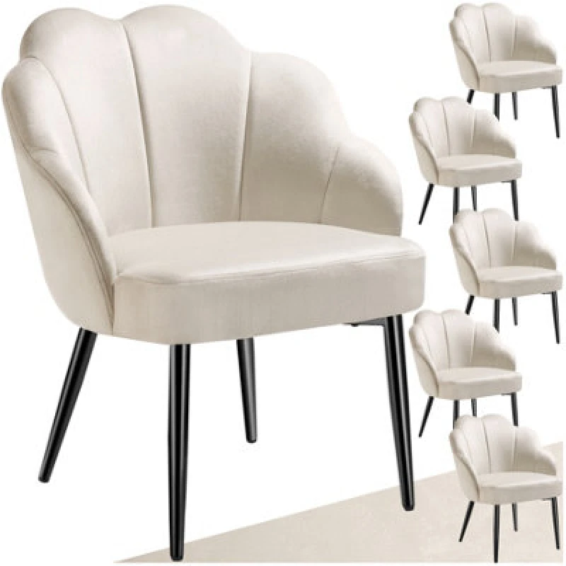 Image of tectake Accent Chair Hellen Set Of 6 - Cream/Black in Cream Size: 6 Pack Cream Unisex 6 Pack