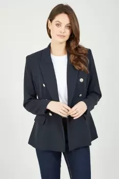 Image of Navy Blazer With Contrast Stripe Lining