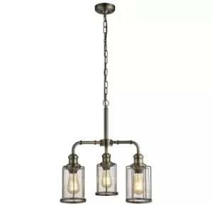 Image of Searchlight Pipes - 3 Light Pendant Antique Brass, Glass Shade, E27