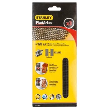 Image of STANLEY FATMAX - 3x 120g 1/3 Mesh Sanding Sheets 93 x 190mm