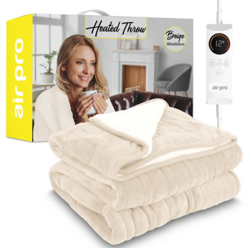 Image of Air Pro Heated Throw - Electric Blanket - Digital Controller - 6 Heat Settings - Double 150X200Cm - Beige Shearling
