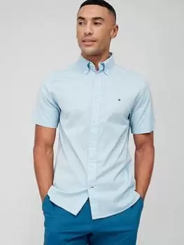 Image of Tommy Hilfiger Flex Poplin Short Sleeve Shirt - Blue, Light Blue, Size 2XL, Men