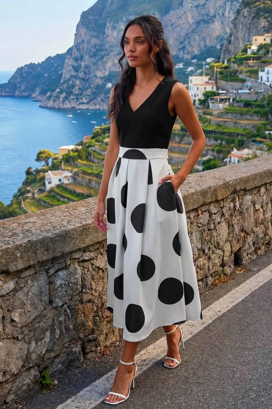 Image of Roman Womens Polka Dot Premium Stretch Dress in Black Size: 16 Black Female 16