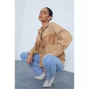 Image of I Saw It First Stone Oversized Fringe Detail Shirt - Brown