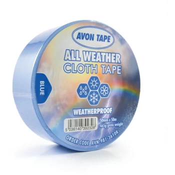 Image of Blue Polyethylene All Weather Cloth Tape - 50MM X 50M - Avon