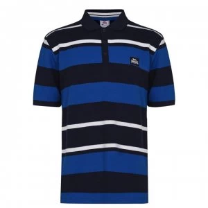 Image of Lonsdale Yarn Dye Stripe Polo Shirt Mens - Navy/Blue/White