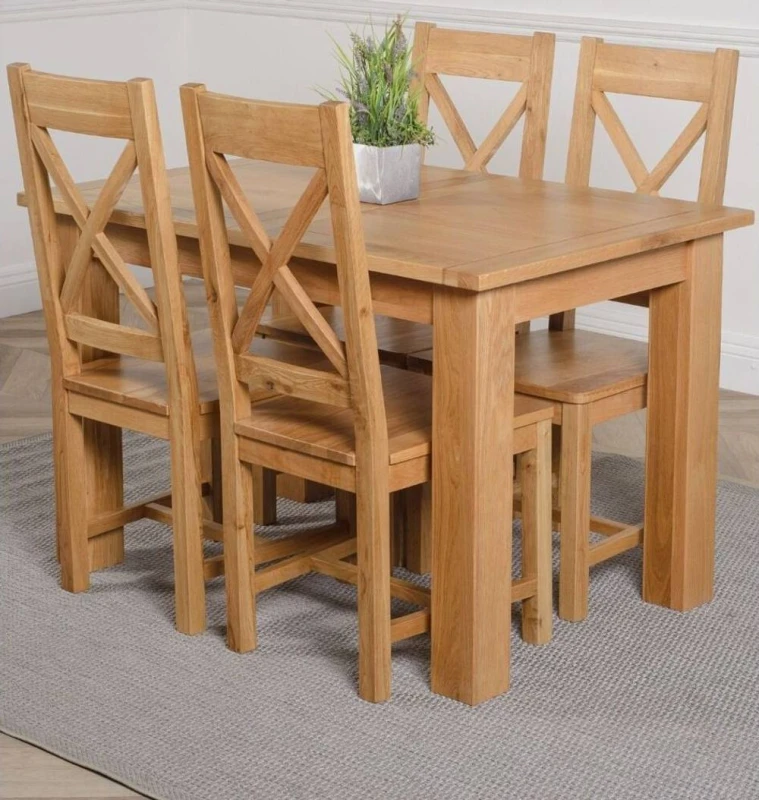 Image of Thats Furniture Hampton 120-160cm Oak Extending Dining Table & 4 Berkeley Chairs in Brown Brown Unisex
