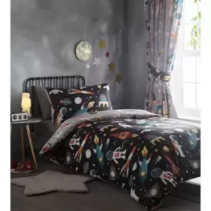 Image of Portfolio Home Kids Club Spaceman Astronaut Duvet Cover And Pillow Case Grey Bed Set - Single