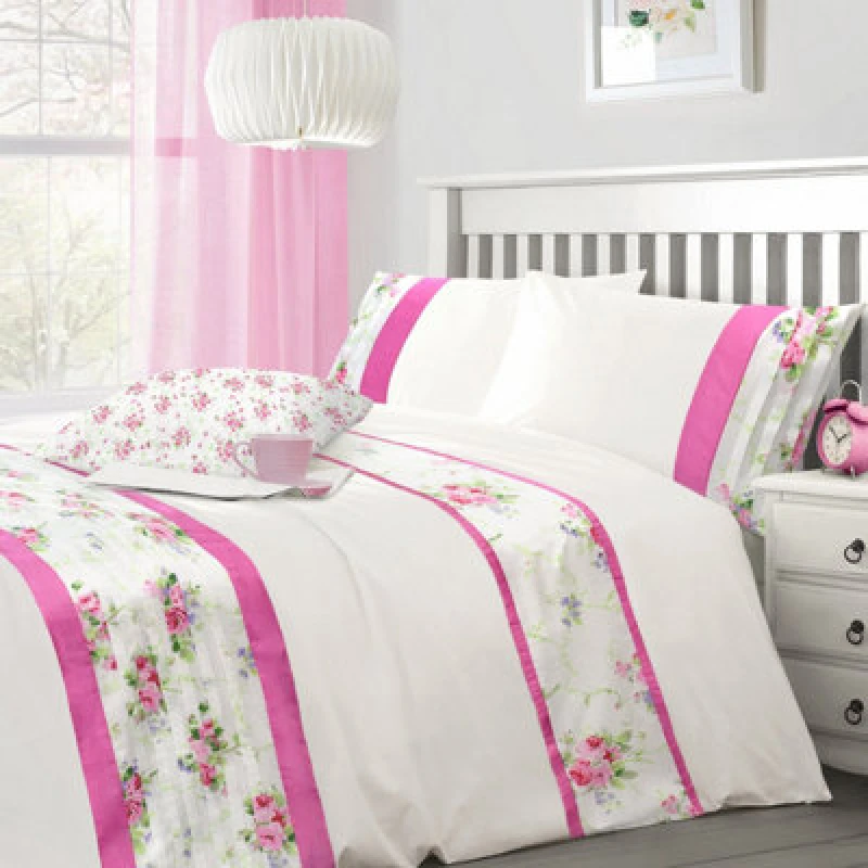 Image of Intimates Vintage-Inspired Floral Bedding Set With Applique Design, Shabby Chic Duvet Cover & Pillowcase Set, Wrinkle-Resistant - Multi