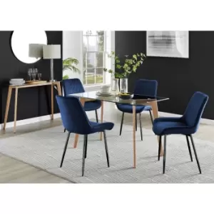 Image of Furniturebox UK - Furniturebox Malmo Rectangular Glass and Wooden Leg Modern Industrial Dining Table & 4 Navy Pesaro Black Leg Velvet Chairs