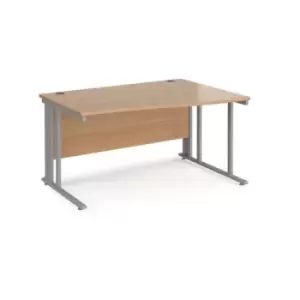 Image of Office Desk Right Hand Wave Desk 1400mm Beech Top With Silver Frame Maestro 25 MCM14WRSB